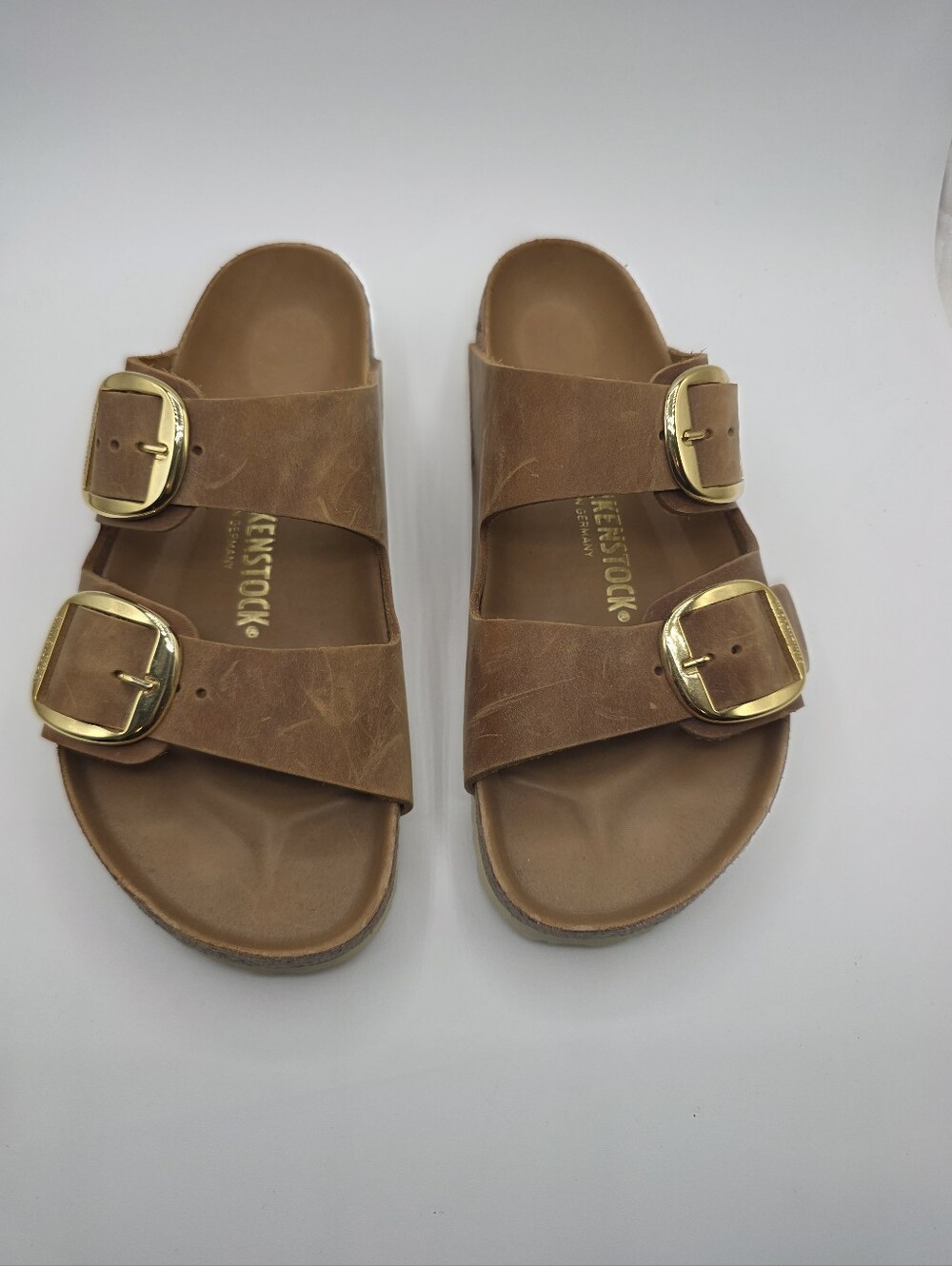 Birkenstock Big Buckle Arizon Sandals Brown Gold Tone Buckle Sz 39